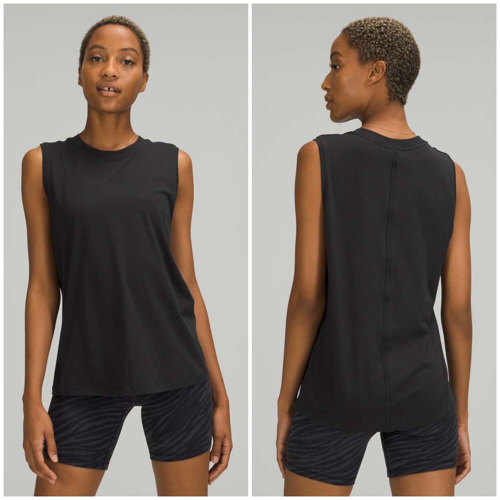 Lululemon All Yours Tank Black Cotton Size 8 Casual Gym Leisure